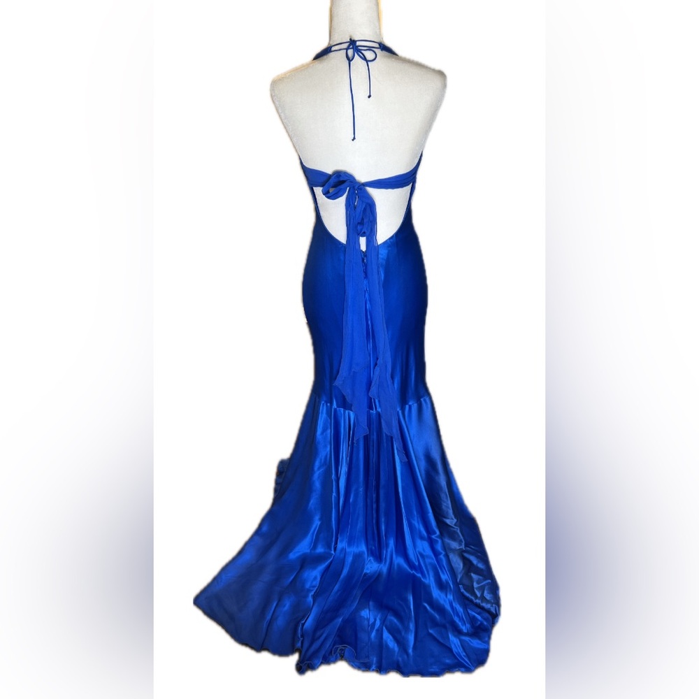 Cache Vintage Royal Blue V-Neck Silk Evening Floor Length Dress 4 Four Y2K - Picture 4 of 11